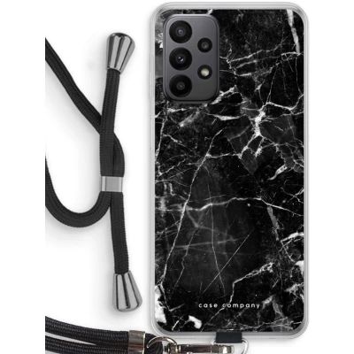 Afbeelding van Case Company® hoesje met Koord geschikt voor Samsung Galaxy A23 Zwart Marmer Telefoonhoesje Bescherming aan alle Kanten en Over de Schermrand