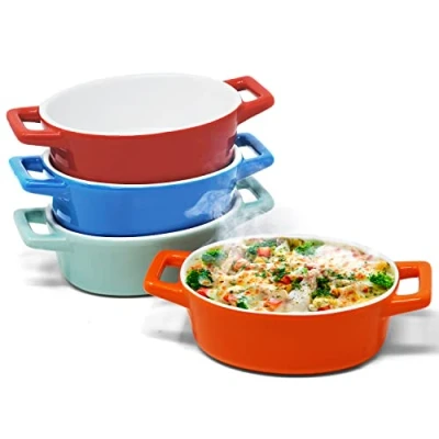 Afbeelding van Joeji&#039;s Kitchen Set van 4 ronde keramische ovenschalen ideaal voor het koken afzonderlijke porties kleine individuele ovenschaal vaatwasmachine en diepvriesbestendig