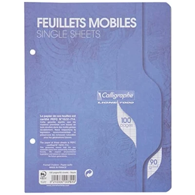 Image de Clairefontaine Feuille Mobile Blanche 17x22 Seyes 90g Sachet De 50