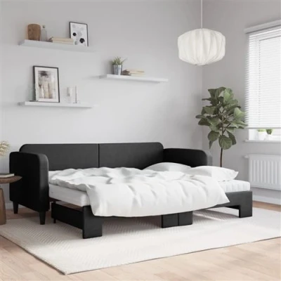 Afbeelding van vidaXL Slaapbank met onderschuifbed en matrassen 80x200 cm stof zwart