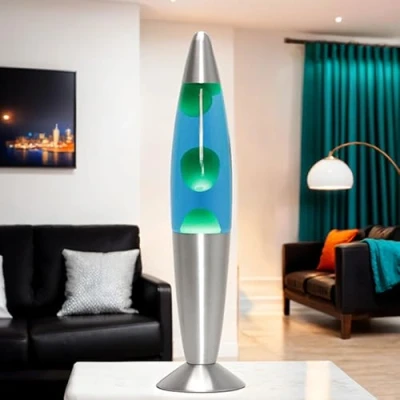 Afbeelding van lavalamp blauw groen, 36 cm, inclusief lamp, G9 30 W met draadschakelaar, cadeau idee voor Kerstmis, kleine retro lavalamp, mini