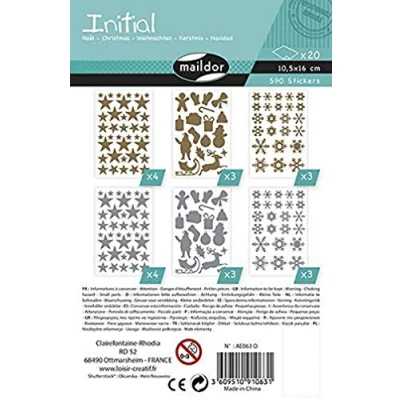 Afbeelding van Maildor AE063O Eerste GOMMETTES 20 vellen 10,5 x 16 cm goud en zilver Kerstmis (590 stickers)