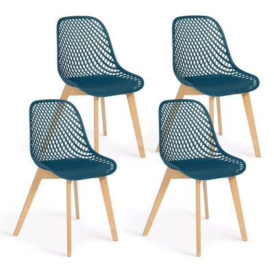 Image de Lot de 4 chaises MANDY bleu canard pour salle à manger