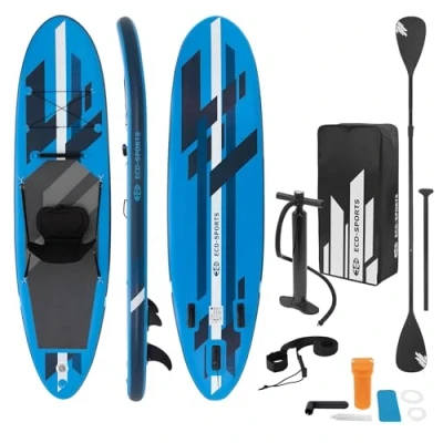 Afbeelding van Opblaasbare Stand Up Paddle Board Blauw 305 x 78 15 cm Kajakzitje incl. pomp en draagtas, gemaakt van PVC EVA
