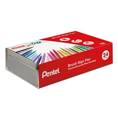 Afbeelding van Pentel SES15C Brush Sign Pen Metalen geschenkdoos met 24 kleuren
