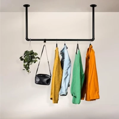 Afbeelding van RSR Hangers kledingstang industrieel design voor plafond breedte 100 cm x hoogte 60 plafondmontage garderobe slaapkamer gang kleedkamer
