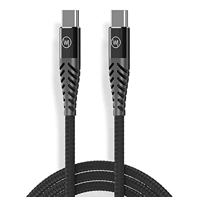 Afbeelding van Wicked Chili USB C naar Fast Charge oplaadkabel van nylon (3 A/20 V/60 W) extra robuust premium met metalen connectoren en knikbescherming tegen kabelbreuk, zwart/gevlochten/flexibel