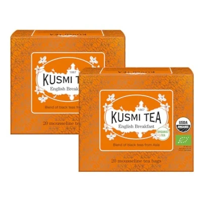 Afbeelding van Kusmi Tea English Breakfast Bio Set van 2 blikjes Biologische Zwarte Thee Mix uit Azië Ceylon en Assam Koffieïnethee x 20 theezakjes