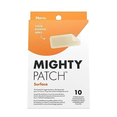 Afbeelding van Hero Mighty Surface XL Patch voor het afdekken van uitgebreide acnegebieden op gezicht en lichaam, dag nacht anti acne patches met hydrocolloïde, absorbeert verontreinigingen in 6 tot 8 uur, doos
