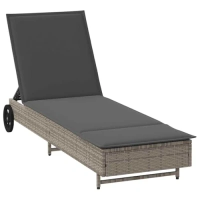 Afbeelding van Ligbed met wielen en kussen poly rattan grijs