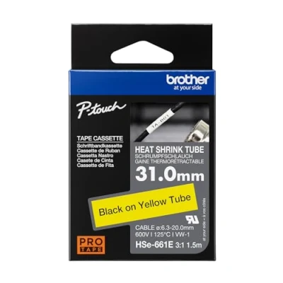 Afbeelding van Brother HSE661E Labeltape krimpkous Tapekleur: Geel Tekstkleur: Zwart 31 mm 1.5 m
