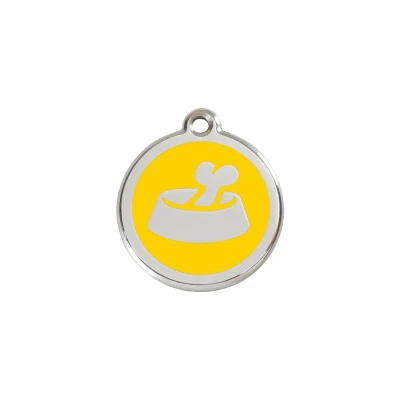 Afbeelding van Bone in Bowl Yellow roestvrijstalen hondenpenning small/klein dia. 2 cm RedDingo