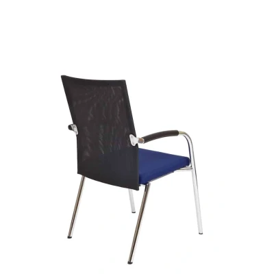 Afbeelding van Vergaderstoel F260 4 poots frame met zwarte rug mesh en blauwe zitting