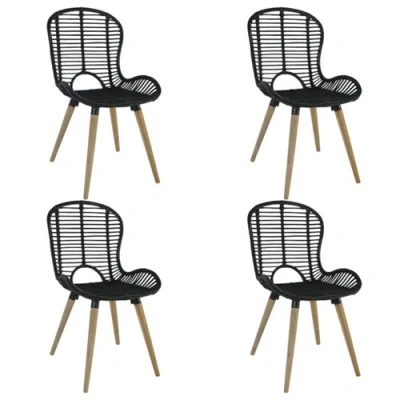 Afbeelding van Eetkamerstoelen 4 st natuurlijk rattan zwart