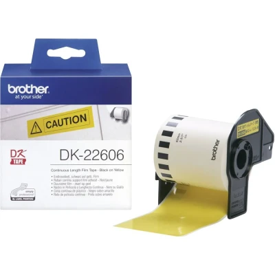 Afbeelding van Brother DK 22606 Etiket Zwart op geel (62 mm)
