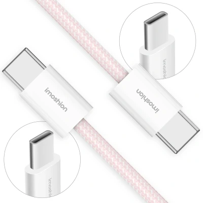 Afbeelding van iMoshion Kabel USB C naar 2 meter 60W Snellader &amp; Datasynchronisatie Oplaadkabel Nylon Roze