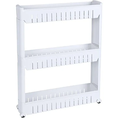 Afbeelding van Urban Living Keuken/badkamer trolley 3 lagen kunststof wit met wielen L54 x B12 H71 cm