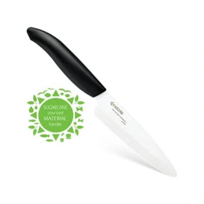 Afbeelding van KYOCERA FK 110 WH BK BIO multifunctioneel keramisch mes, bioplastic handvat van suikerriet, lemmet 11 cm, zirkonia lemmet, handgeslepen, extreem scherp, geschikt voor