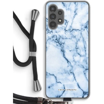 Afbeelding van Case Company® hoesje met Koord geschikt voor Samsung Galaxy A13 4G Blauw marmer Telefoonhoesje Zwart Bescherming aan alle Kanten en Over de Schermrand