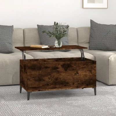 Afbeelding van Salontafel 90x44,5x45 cm bewerkt hout gerookt eikenkleurig