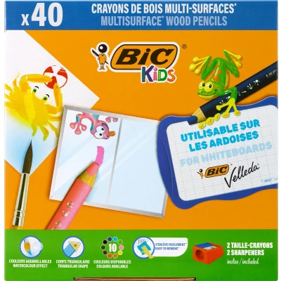 Afbeelding van Kleurpotloden Bickids Multi Surface Class incl 2 puntenslijpers assorti 10 kleuren pak à 40 stuks