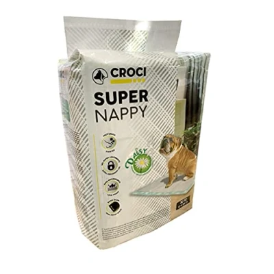 Afbeelding van Croci Super Nappy Daisy Toiletmat voor honden, 84 x 57 cm, 30 stuks, dwarsstang honden en huisdieren, kattenplassen, extreem absorberend, wegwerp, geurremmend geparfumeerd