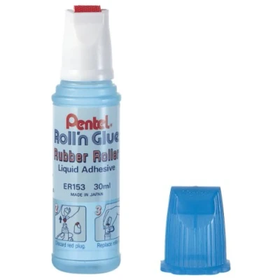 Image de Pentel inodore colle liquide rouleau applicateur caoutchouc flacon 30 ml bleu 41825