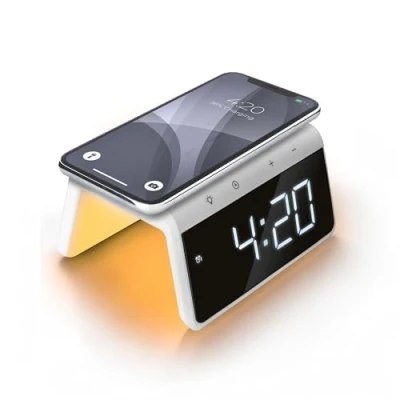 Afbeelding van Caliber Digitale Wekker met Draadloze Oplader Wake Up Light Klok Dimbaar Twee Alarmen geschikt als kinderwekker Nachtlamp Kleur Wit (HCG019QI WA)