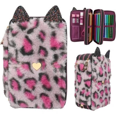 Afbeelding van Depesche TOPModel 3 vaks gevulde etui panterprint REBEL KITTY