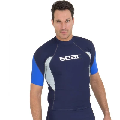 Afbeelding van Seac RAA Short Evo rashguard met korte mouwen voor heren UV zwem en snorkeltop Blauw/wit S