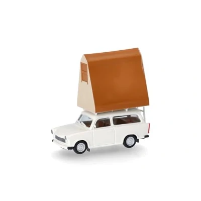Afbeelding van herpa Trabant 601 universele miniatuurauto met daktent, schaal 1:87, verzamelstuk, gemaakt in Duitsland, model van kunststof