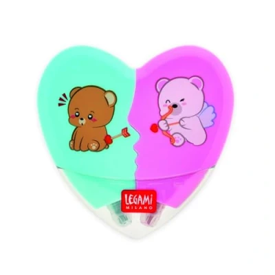 Afbeelding van Legami 2 in 1 markeerstift hartvorm, limited edition Valentijnsdag, markeerstiften om te onderstrepen en markeren, roze blauw, sneldrogend