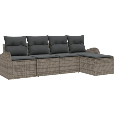 Afbeelding van vidaXL 5 delige tuinbankset met kussens, grijs poly rattan