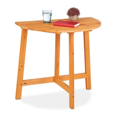 Afbeelding van Relaxdays klaptafel, halfrond, 74 x 80 50 cm (h b d), voor balkon, tuin, dennenhout, buiten, naturel