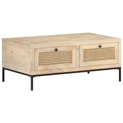 Afbeelding van Salontafel 90x50x37 cm massief mangohout en natuurlijk riet