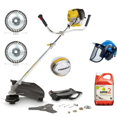 Afbeelding van PowerPlus POWEG8013 43cc Bosmaaier Inclusief onkruidborstel, harnas, veiligheidshelm &amp; GRATIS VOETBAL