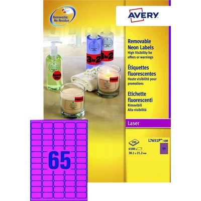 Afbeelding van Etiket Avery L7651PF 100 38.1x21.2mm neon roze 6500stuks