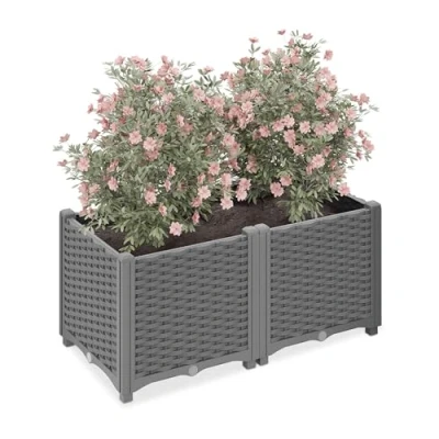 Afbeelding van plantenbak met waterreservoir kunststof 38 x 80 40 cm grijs