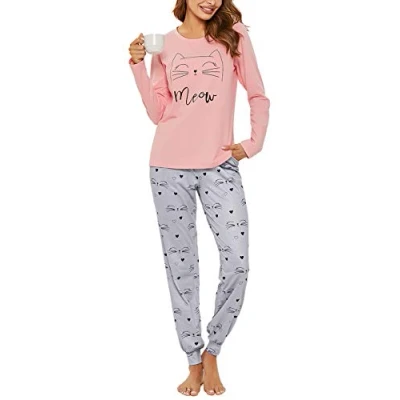 Afbeelding van Sykooria tweedelige damespyjama katoenen voor dames Pyjama&#039;s met lange mouwen Vrouwen Thuis Kleding, A Oranje, S