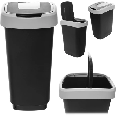 Afbeelding van KADAX Afvalemmer met kanteldeksel, kunststof, afvalscheidingssysteem, 25 liter, voor keuken en kantoor, grijs