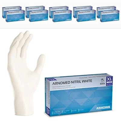Afbeelding van ARNOMED nitril handschoenen, maat XL, wit, 1000 stuks, wegwerphandschoenen, poedervrij en latexvrij, wegwerphandschoenen mechanische handschoen in