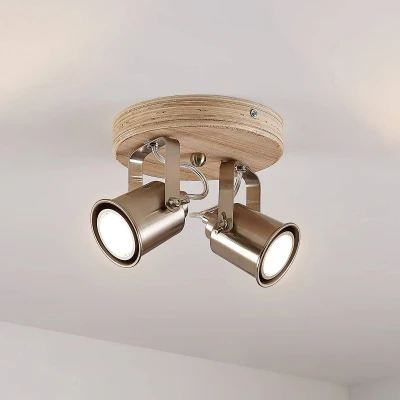 Afbeelding van Lindby buitenspot 2lichts hout, metaal H: 13 cm GU10 donker gesatineerd nikkel