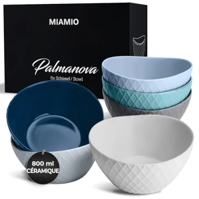 Afbeelding van MIAMIO 6 x 800 ml kommen set/Ontbijtkommen Set Moderne matte grote Palmanova collectie (Blauw)