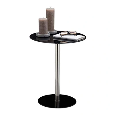 Afbeelding van bijzettafel 53 x 43 cm glas rvs salontafel rond modern woonkamer