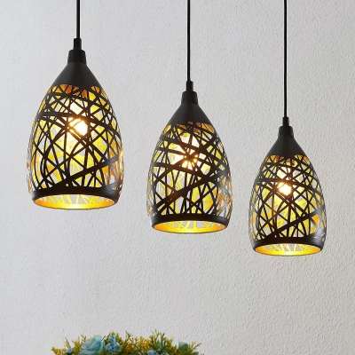 Afbeelding van Lindby hanglamp 3lichts staal E27 zwart, goud