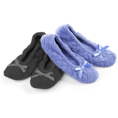 Afbeelding van Isotoner Set van 2 ballerina&#039;s, gewatteerd, robuust, ballerina&#039;s voor dames, Effen As gewatteerde maagdenpalm