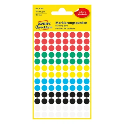 Image de Etiquette Avery Zweckform 3090 rond 8mm assorti 416 pcs