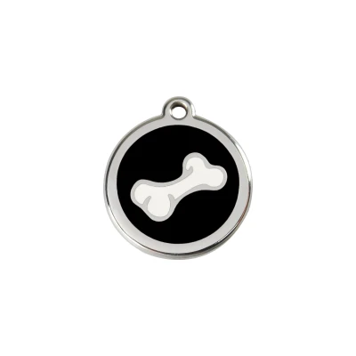 Afbeelding van Comic Bone Black roestvrijstalen hondenpenning small/klein dia. 2 cm RedDingo