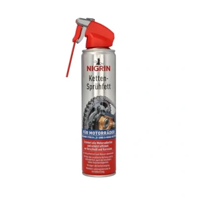 Afbeelding van NIGRIN kettingvetspray 400 ml volledig synthetisch beschermt tegen slijtage en minimaliseert vermogensverlies