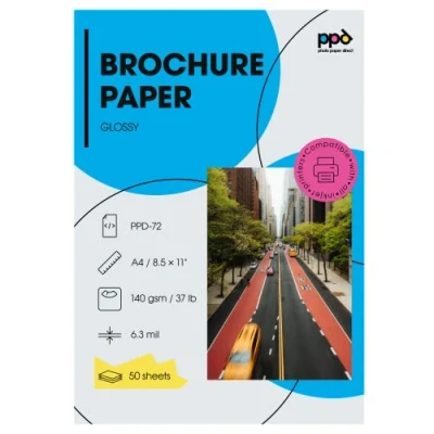 Afbeelding van PPD 50 x A4 dubbelzijdig fotopapier, glanzend, 140 g/m², inkjet, professionele fotokwaliteit voor dubbelzijdige vliegers en brochures 72
